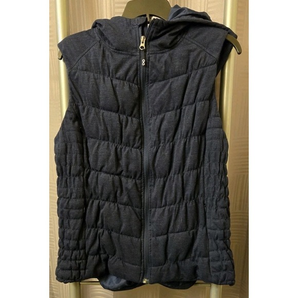 Be by Blanc Noir Navy Blue Hooded Zip-Up Quilted Puffer Vest Women's Size XLarge - Picture 2 of 9